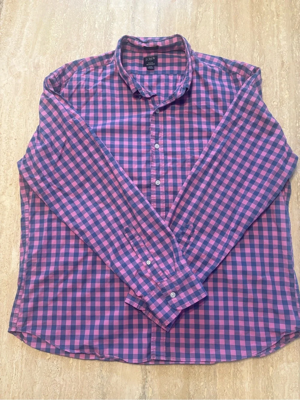 Lot of 2 J.Crew Mens XXL Flex Washed Classic Fit Gingham Button Down Shirts #007